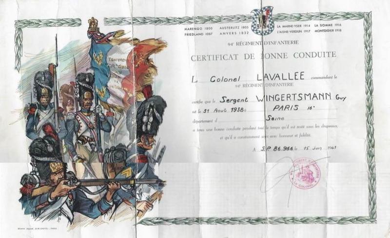 Certificat bonne conduite 94 ri 1961