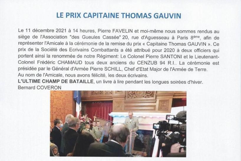 Prix capitaine thomas gauvin